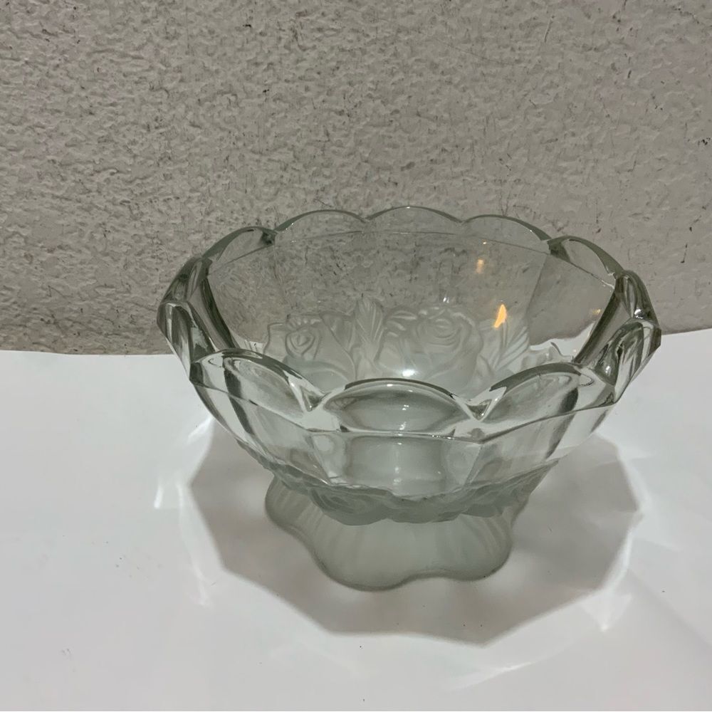 Frosted Roses by Imperlux -Footed Czech Crystal Bowl 7.5” & 4 1/4 tall  G11
